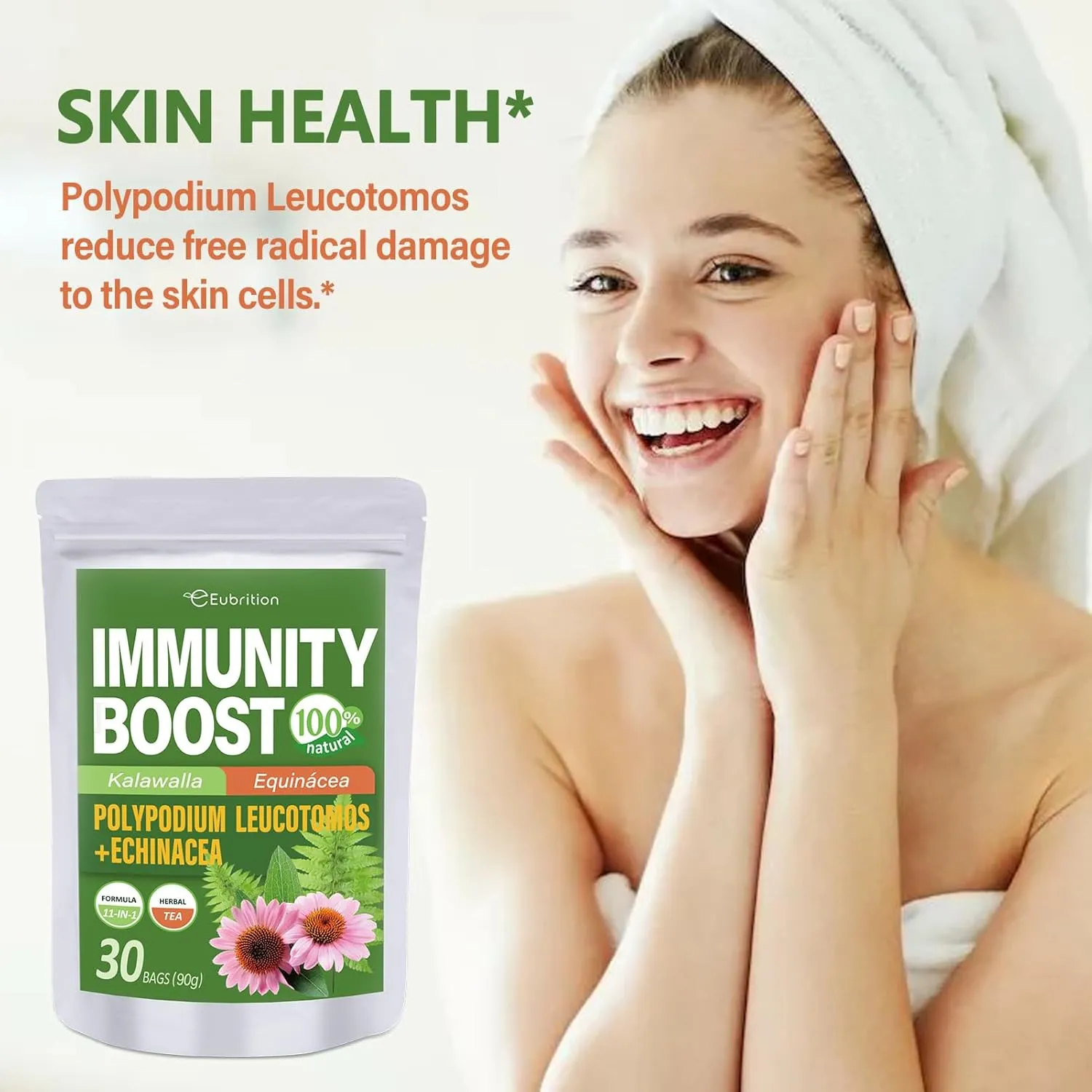 Polypodium Leucotomos (Kalawalla) Immunity Boost Tea Bags, Natural Herbal w/Echinacea, Sarsaparilla Root Support Immune System, Te de Equinacea, Ñame Salvaje y Zarzaparrilla. 30 Bags
