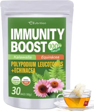 Polypodium Leucotomos (Kalawalla) Immunity Boost Tea Bags, Natural Herbal w/Echinacea, Sarsaparilla Root Support Immune System, Te de Equinacea, Ñame Salvaje y Zarzaparrilla. 30 Bags