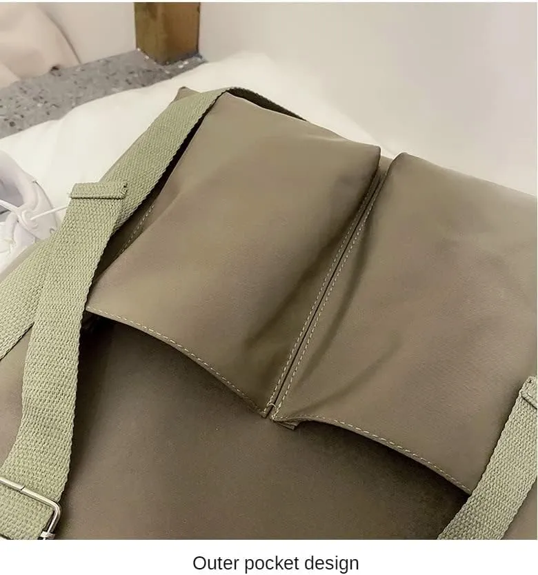 Pooyikoi Women Canvas Tote Bag Waterproof Nylon Multi Pocket Shoulder Bags Solid Crossbody Large Capacity Tote Shoulder Bags