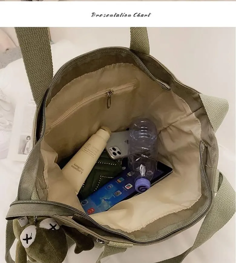 Pooyikoi Women Canvas Tote Bag Waterproof Nylon Multi Pocket Shoulder Bags Solid Crossbody Large Capacity Tote Shoulder Bags