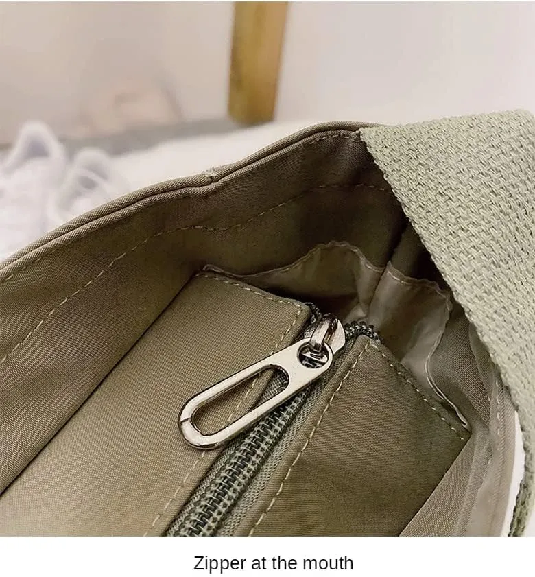 Pooyikoi Women Canvas Tote Bag Waterproof Nylon Multi Pocket Shoulder Bags Solid Crossbody Large Capacity Tote Shoulder Bags