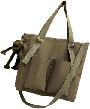 Pooyikoi Women Canvas Tote Bag Waterproof Nylon Multi Pocket Shoulder Bags Solid Crossbody Large Capacity Tote Shoulder Bags