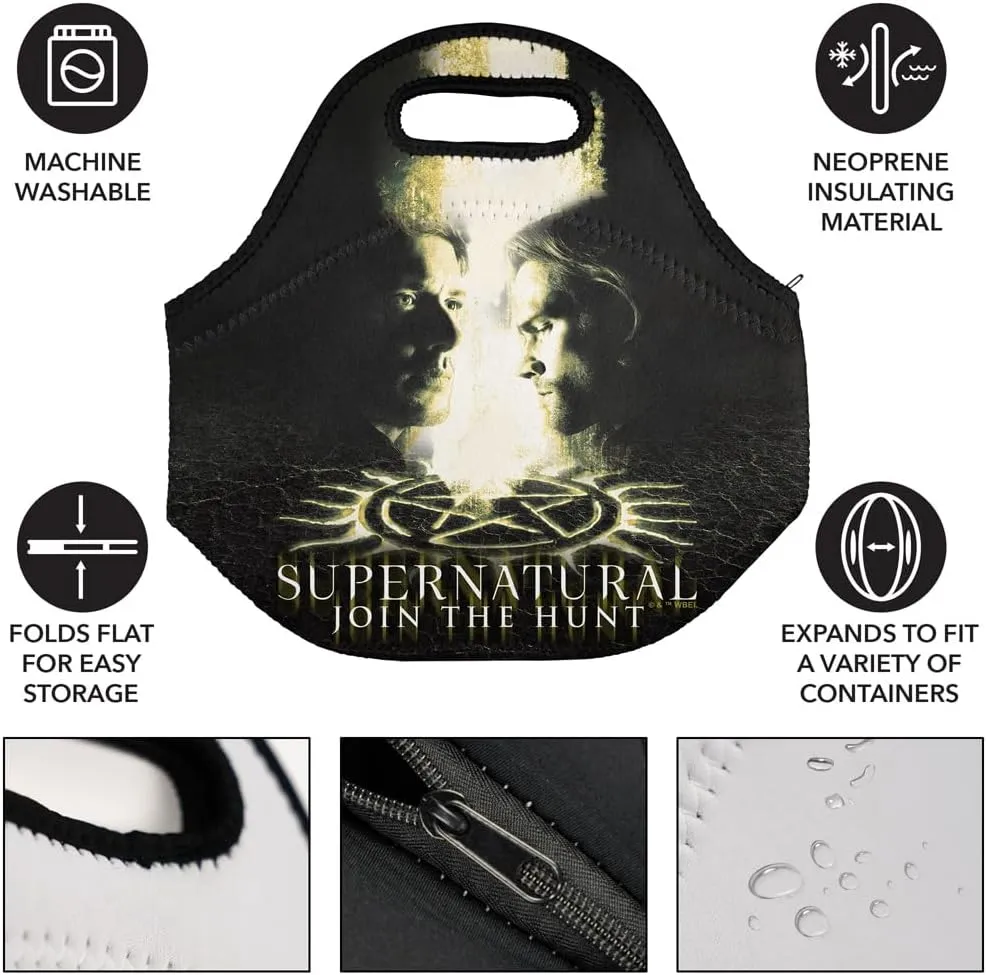 Popfunk Supernatural Dean Sam Smoke Seal Soft Neoprene Lunch Bag, Lightweight, Insulated, Reusable for School, Work, Office