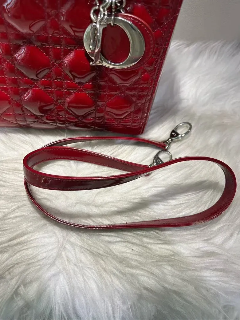Pre-loved DIOR Lady Dior Red Patent Leather Top Handle Bag