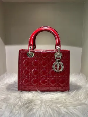 Pre-loved DIOR Lady Dior Red Patent Leather Top Handle Bag