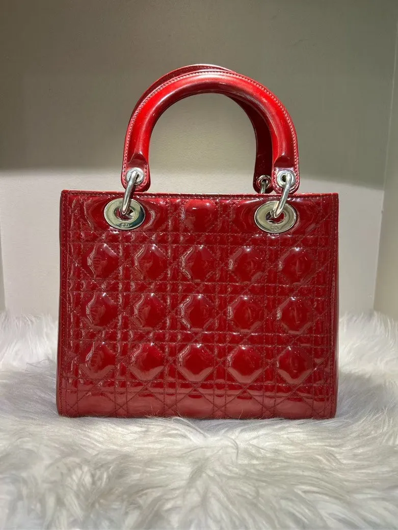 Pre-loved DIOR Lady Dior Red Patent Leather Top Handle Bag