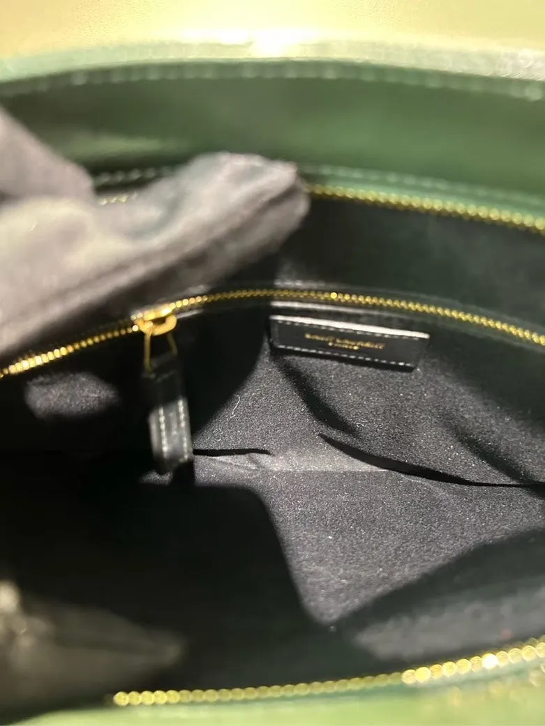 Pre-loved YSL Saint Laurent Large Green Leather Quilted Chain Shoulder Bag