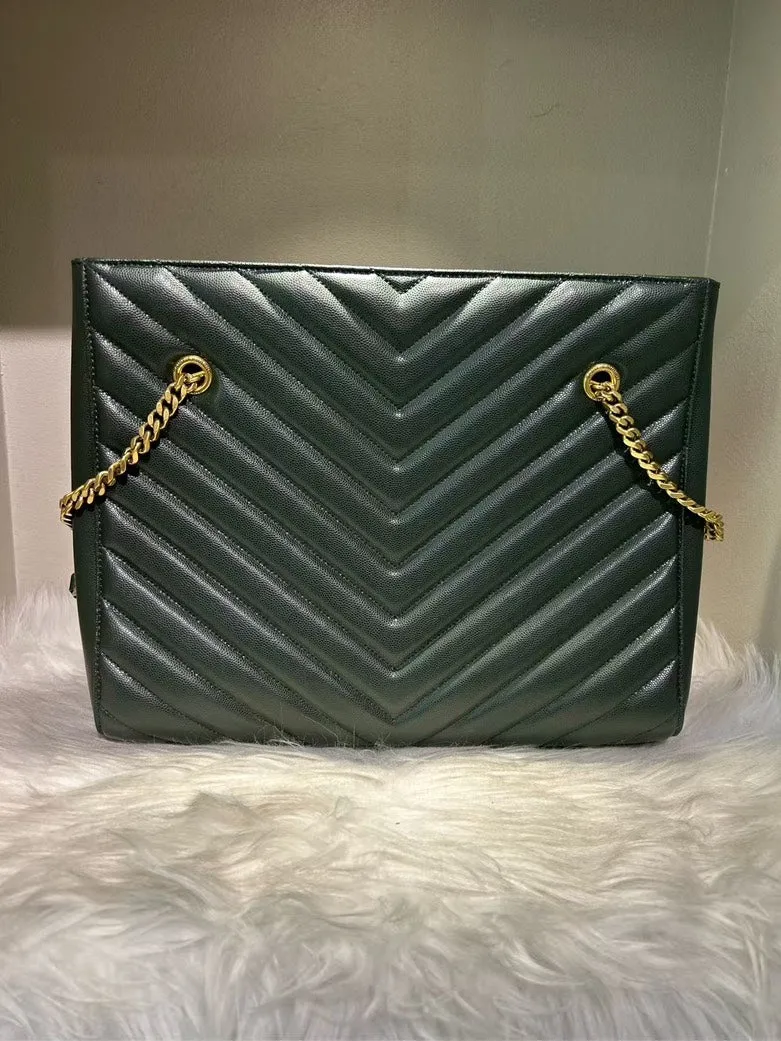 Pre-loved YSL Saint Laurent Large Green Leather Quilted Chain Shoulder Bag
