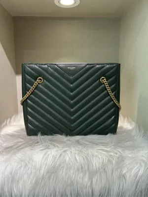 Pre-loved YSL Saint Laurent Large Green Leather Quilted Chain Shoulder Bag