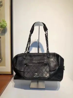 Preloved Chanel Black Boston Bag - Classic Black Leather Shoulder Bag
