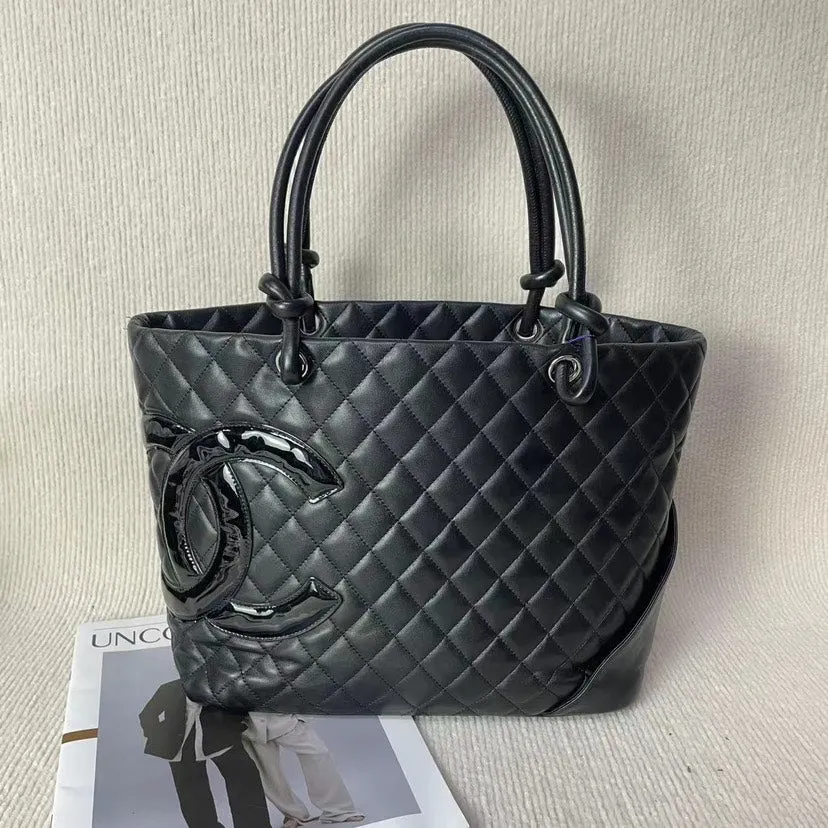 Preloved Chanel Cambon Tote Bag Black Leather Shoulder Bag 5020712