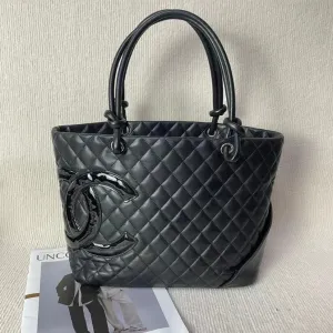 Preloved Chanel Cambon Tote Bag Black Leather Shoulder Bag 5020712
