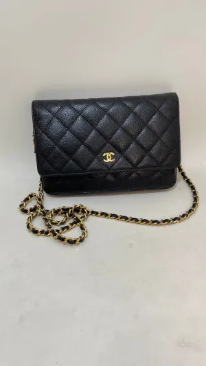 Preloved Chanel Flap Chain Bag Caviar Leather Black Shoulder Bag 2014-2015