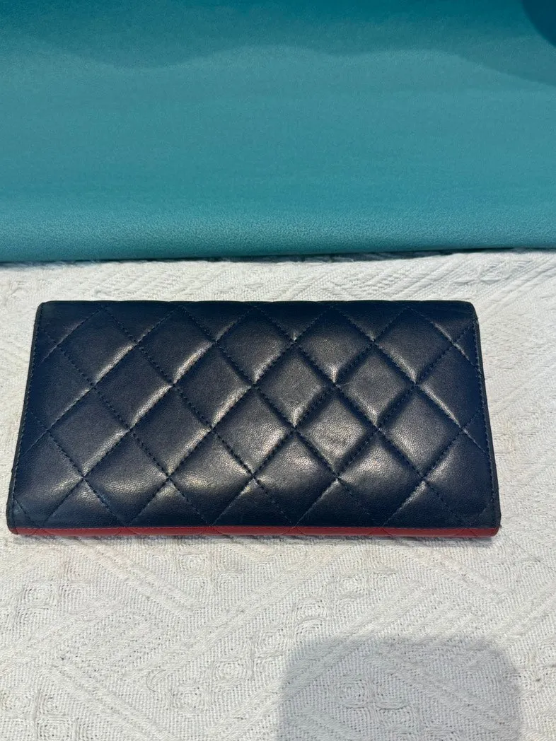 Preloved Chanel Quilted Navy Red Wallet
