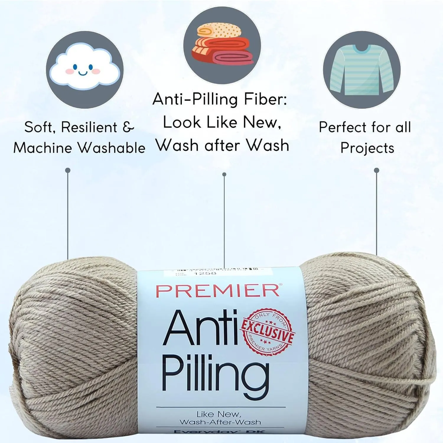 Premier Yarns Anti-Pilling Everyday DK Cappuccino 1107-21 (3-Skeins-Same Dye Lot) DK Light Worsted #3 Anti-Pilling Acrylic Yarn for Crocheting and Knitting with Project Bag