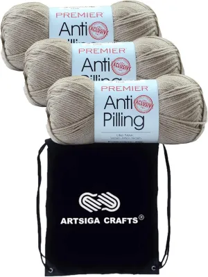 Premier Yarns Anti-Pilling Everyday DK Cappuccino 1107-21 (3-Skeins-Same Dye Lot) DK Light Worsted #3 Anti-Pilling Acrylic Yarn for Crocheting and Knitting with Project Bag
