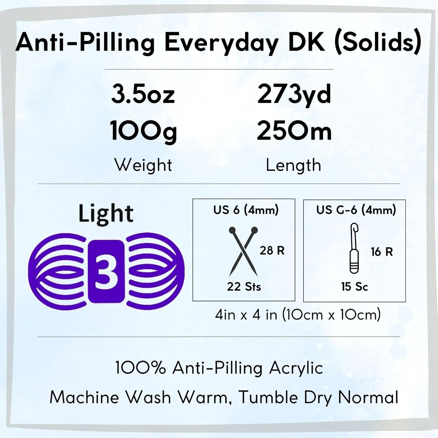 Premier Yarns Anti-Pilling Everyday DK Solids Mist 1107-24 (3-Skeins - Same Dye Lot) DK Light Worsted #3 Anti-Pilling Acrylic Yarn for Crocheting and Knitting with Project Bag