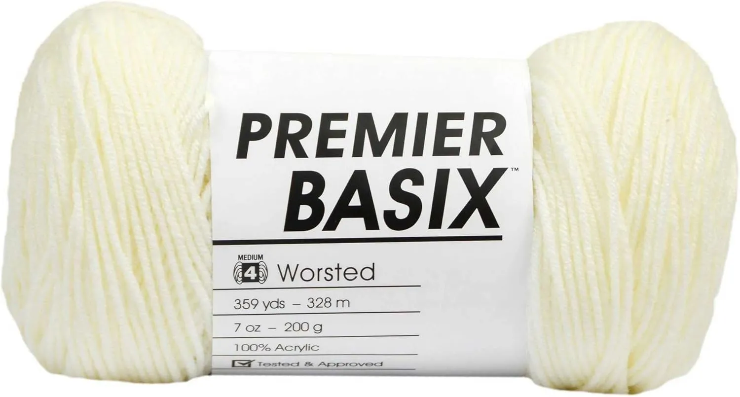 Premier Yarns Basix Cream 1115-32 (3-Skeins - Same Dye Lot) Worsted Medium #4 Acrylic Yarn for Crocheting and Knitting with Project Bag