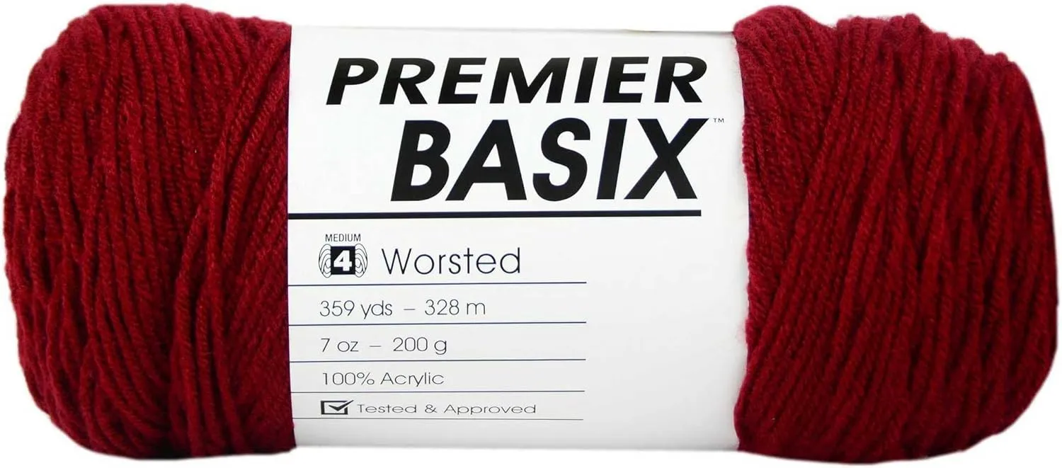 Premier Yarns Basix Garnet 1115-13 (3-Skeins - Same Dye Lot) Worsted Medium #4 Acrylic Yarn for Crocheting and Knitting with Project Bag