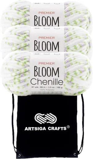 Premier Yarns Bloom Chenille Lilac 2099-04 (3-Skeins - Same Dye Lot) Weight S Bulky #6 Polyester Yarn for Crocheting and Knitting with Project Bag