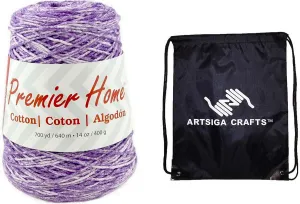 Premier Yarns Home Cotton Multi Cone Violet Splash 1032-03 (1-Cone - Same Dye Lot) Worsted Medium #4 Cotton Yarn for Crocheting and Knitting with Project Bag