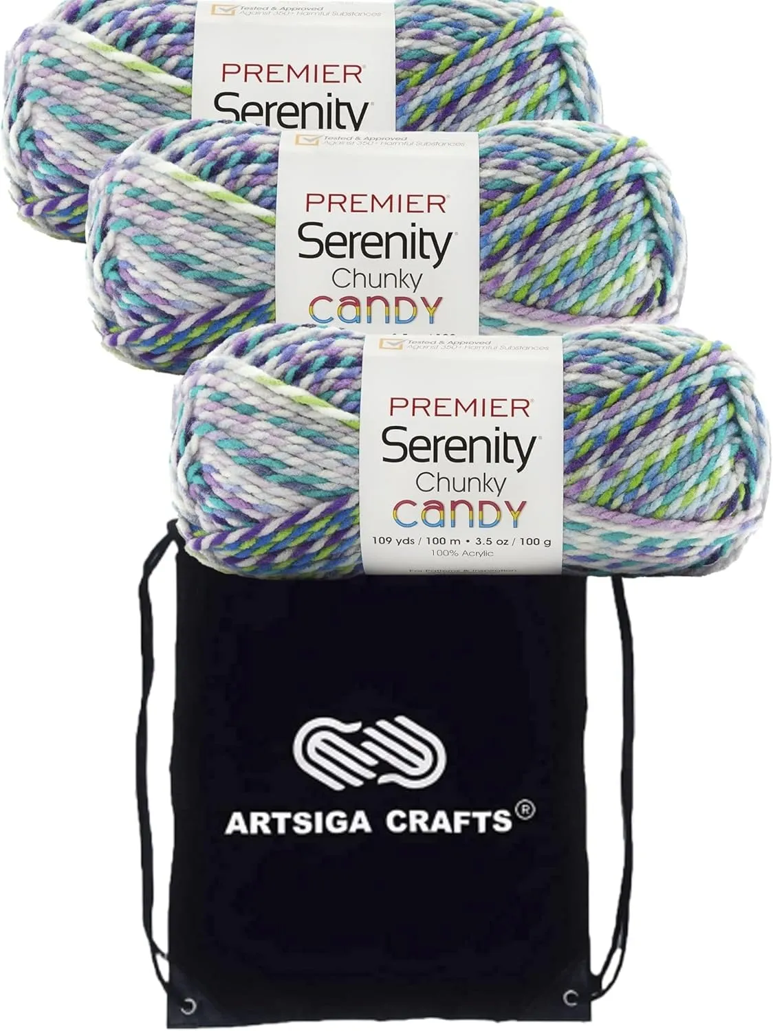Premier Yarns Serenity Chunky Candy Wildflower 2092-04 (3-Skeins - Same Dye Lot) Chunky Bulky #5 Acrylic Yarn for Crocheting and Knitting with Project Bag