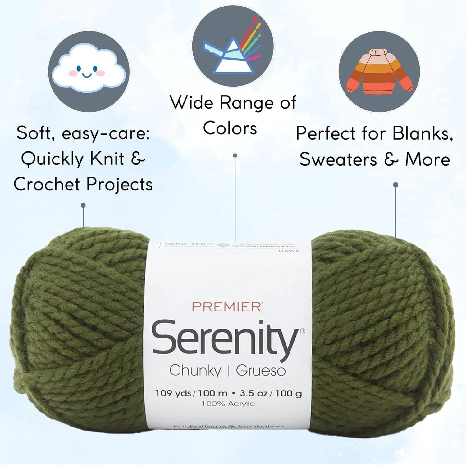 Premier Yarns Serenity Chunky Solid After Dark DN700-35 (3-Skeins - Same Dye Lot) Chunky Bulky #5 Acrylic Yarn for Crocheting and Knitting with Project Bag