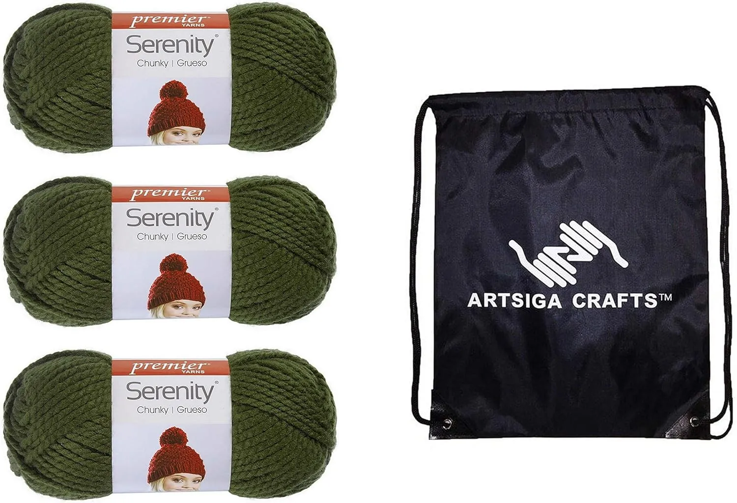 Premier Yarns Serenity Chunky Solid After Dark DN700-35 (3-Skeins - Same Dye Lot) Chunky Bulky #5 Acrylic Yarn for Crocheting and Knitting with Project Bag
