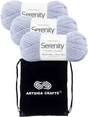 Premier Yarns Serenity Chunky Solid Hyacinth 700-43 (3-Skeins - Same Dye Lot) Chunky Bulky #5 Acrylic Yarn for Crocheting and Knitting with Project Bag