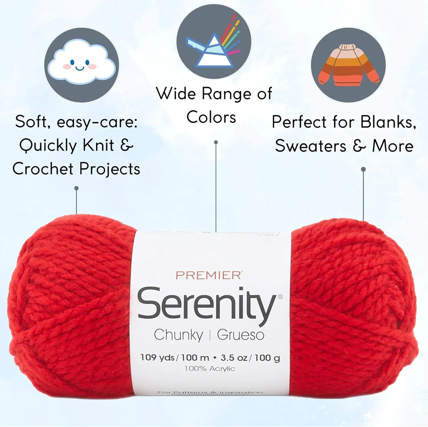 Premier Yarns Serenity Chunky Solid Molten Lava DN700-33 (3-Skeins - Same Dye Lot) Chunky Bulky #5 Acrylic Yarn for Crocheting and Knitting with Project Bag