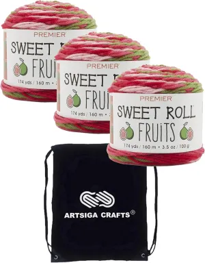 Premier Yarns Sweet Roll Fruits Guava 2056-04 (3-Skeins - Same Dye Lot) Worsted Medium #4 Acrylic Yarn for Crocheting and Knitting with Project Bag