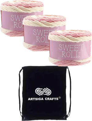 Premier Yarns Sweet Roll Peaches & Cream Pop 1047-21 (3-Skeins - Same Dye Lot) Worsted Medium #4 Acrylic Yarn for Crocheting and Knitting with Project Bag