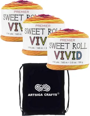 Premier Yarns Sweet Roll Vivid Lava Lamp 2100-05 (3-Skeins - Same Dye Lot) Worsted Medium #4 Acrylic Yarn for Crocheting and Knitting with Project Bag