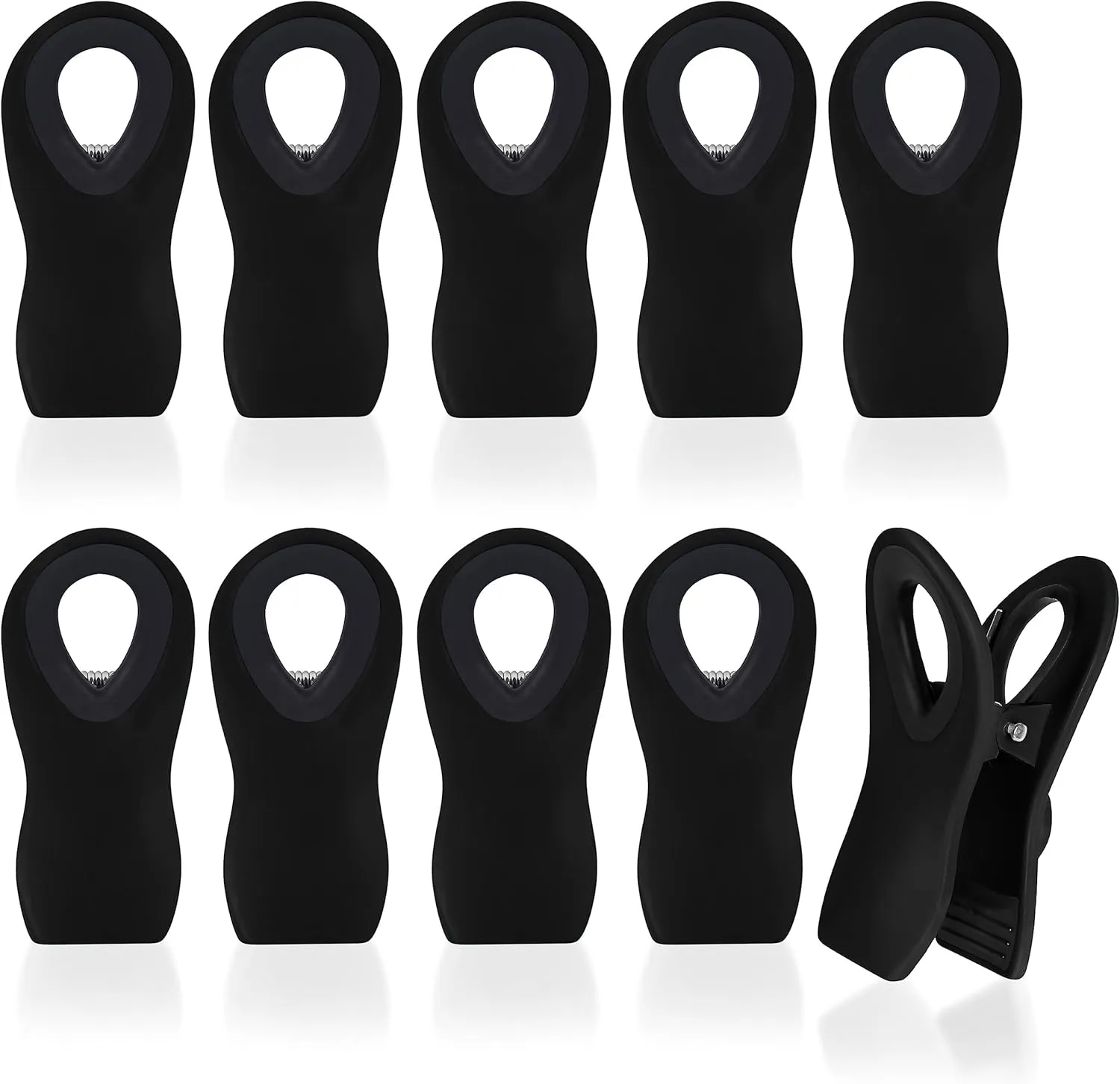 Premium 10 Pack Magnetic Bag Clips - Ultra Seal Chip Bag Clip - Chip Clips for Food Packages with Super Strong Magnet Clips for Fridge - Food Clips for Bags, Kitchen Storage Magnus (Black)