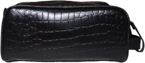 Premium Buffalo Leather Unisex Toiletry Bag Travel Dopp Kit (King Size )Shaving kit Accessories :Shaving Brush Case , Razor Protective Travel Case ( Combo of 4 Items) (Crocodile Print) (Croco Black)