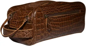 Premium Buffalo Leather Unisex Toiletry Bag Travel Dopp Kit (King Size )Shaving kit Accessories :Shaving Brush Case , Razor Protective Travel Case ( Combo of 4 Items) (Crocodile Print) (Croco Tan)