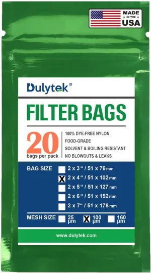 Premium Nylon 20 Pcs Filter Bags, 100 Micron, 2" x 4", Double-Stitching, Zero Blowouts, Made in the USA
