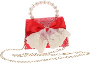 Princess Shoulder Bag Pearl Bow Chinese New Year Money Bags Girls' Coin Pockets and Girls' Handbag