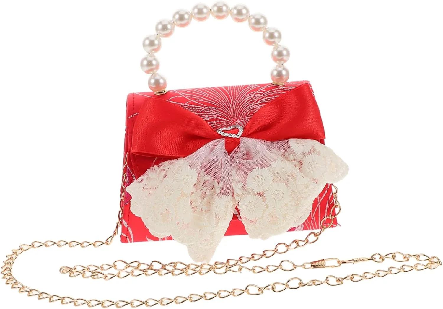 Princess Shoulder Bag Pearl Bow Chinese New Year Money Bags Girls' Coin Pockets and Girls' Handbag