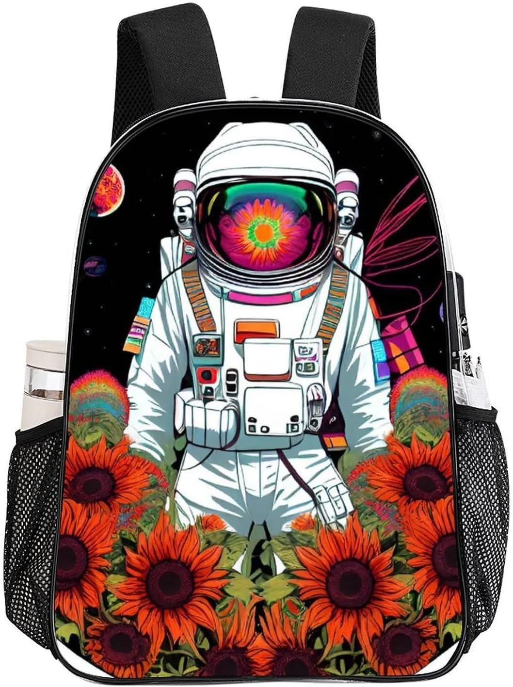 Psychedelic Space Astronaut Sunflower Snake Art Backpack Transparent Multipurpose Anti-Theft Shoulder Bag Big Capacity Gym Outdoor Hiking Backpack With Padded Straps