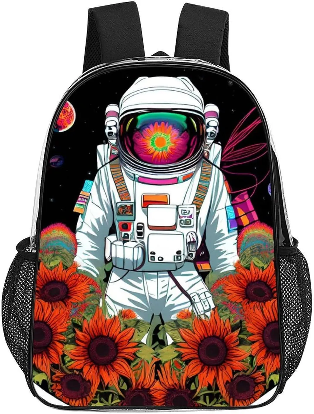 Psychedelic Space Astronaut Sunflower Snake Art Backpack Transparent Multipurpose Anti-Theft Shoulder Bag Big Capacity Gym Outdoor Hiking Backpack With Padded Straps