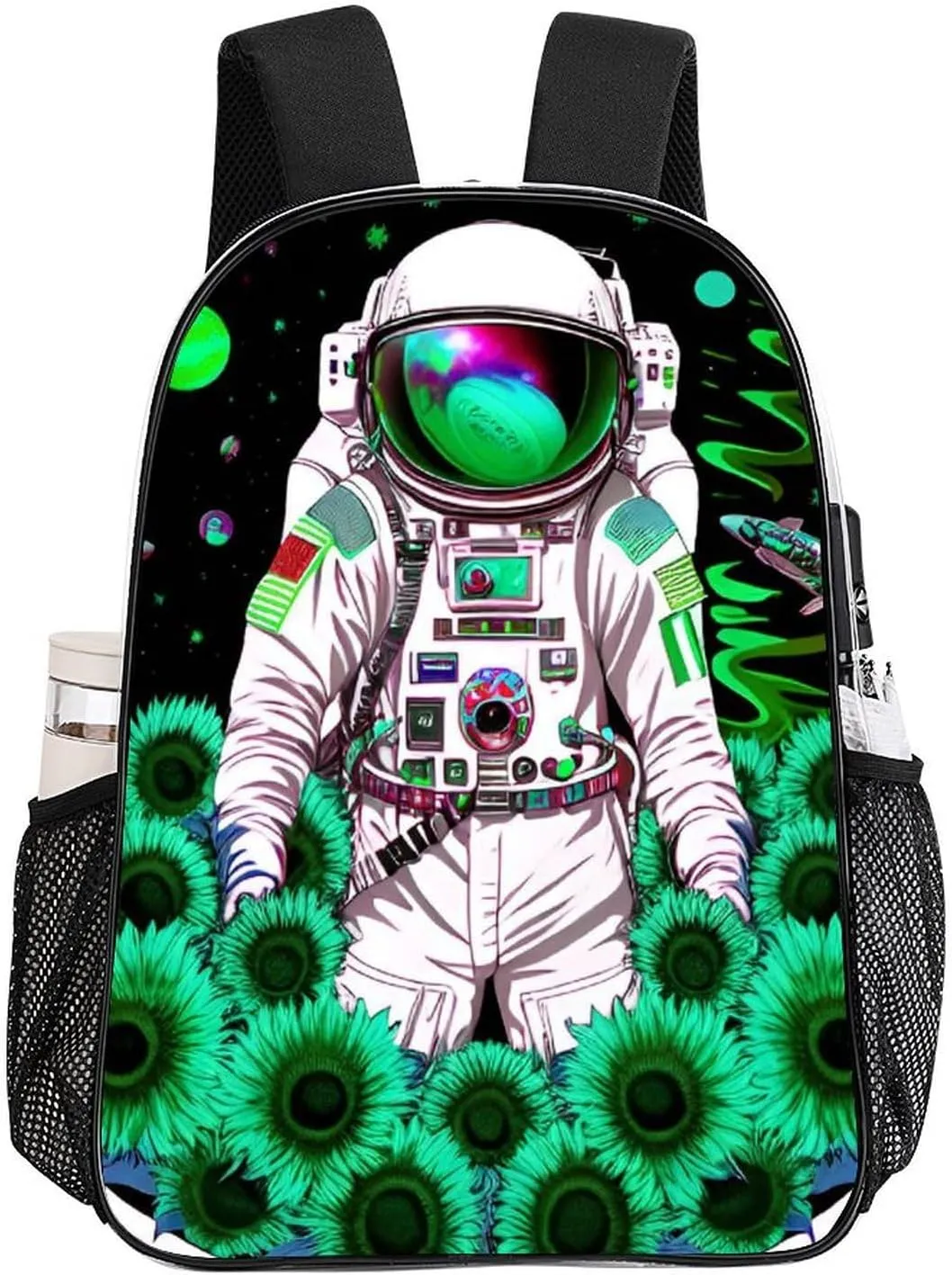 Psychedelic Space Astronaut Sunflower Snake Art Daypack Transparent Anti-Theft Multipurpose Bookbag Big Capacity Gym Outdoor Hiking Backpack With Adjustable Shoulder Straps