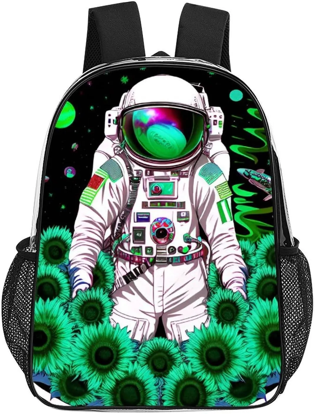 Psychedelic Space Astronaut Sunflower Snake Art Daypack Transparent Anti-Theft Multipurpose Bookbag Big Capacity Gym Outdoor Hiking Backpack With Adjustable Shoulder Straps