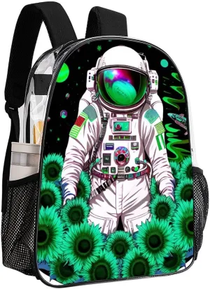 Psychedelic Space Astronaut Sunflower Snake Art Daypack Transparent Anti-Theft Multipurpose Bookbag Big Capacity Gym Outdoor Hiking Backpack With Adjustable Shoulder Straps