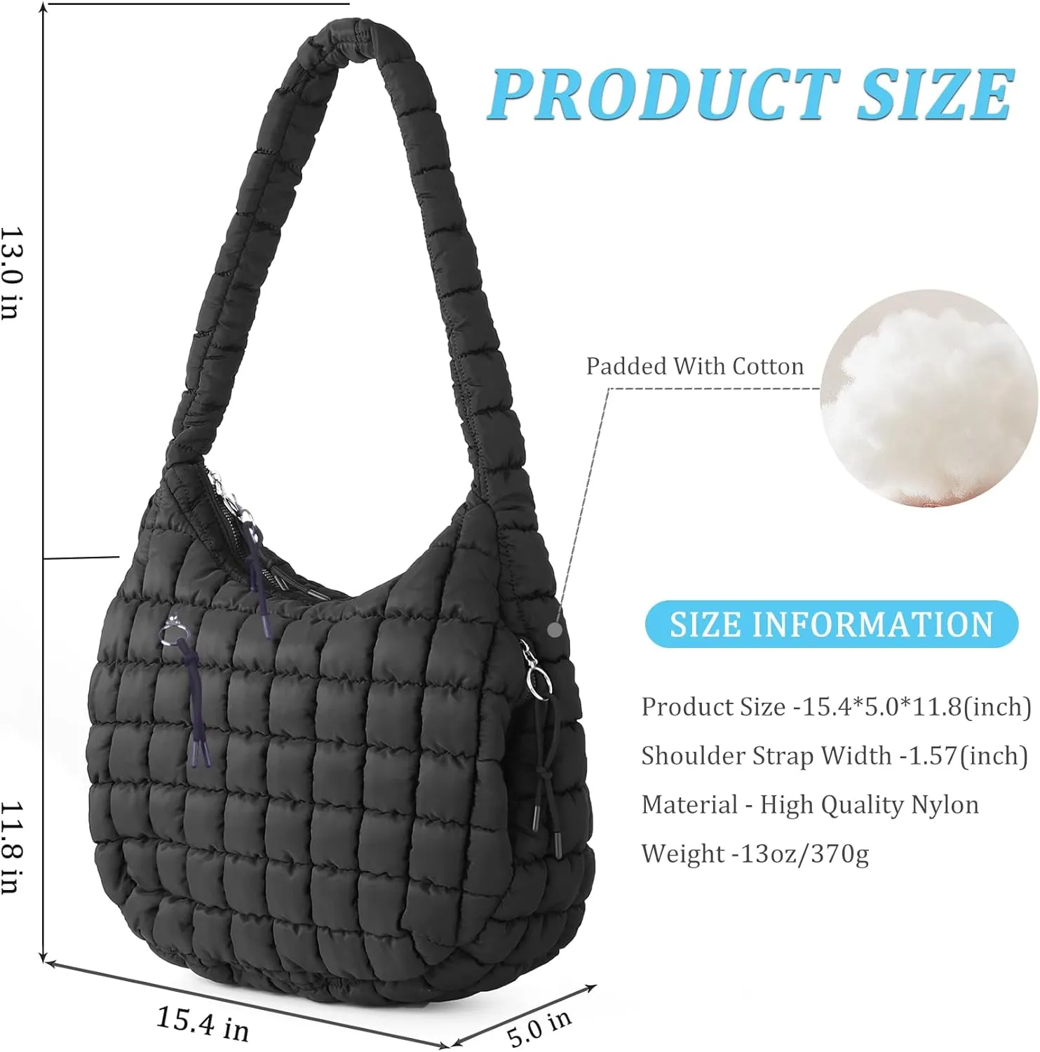 Puffer Tote Bag Quilted Tote Bag for Women Large Puffy Purse Lightweight Padding Cotton Crossbody Carryall Bag