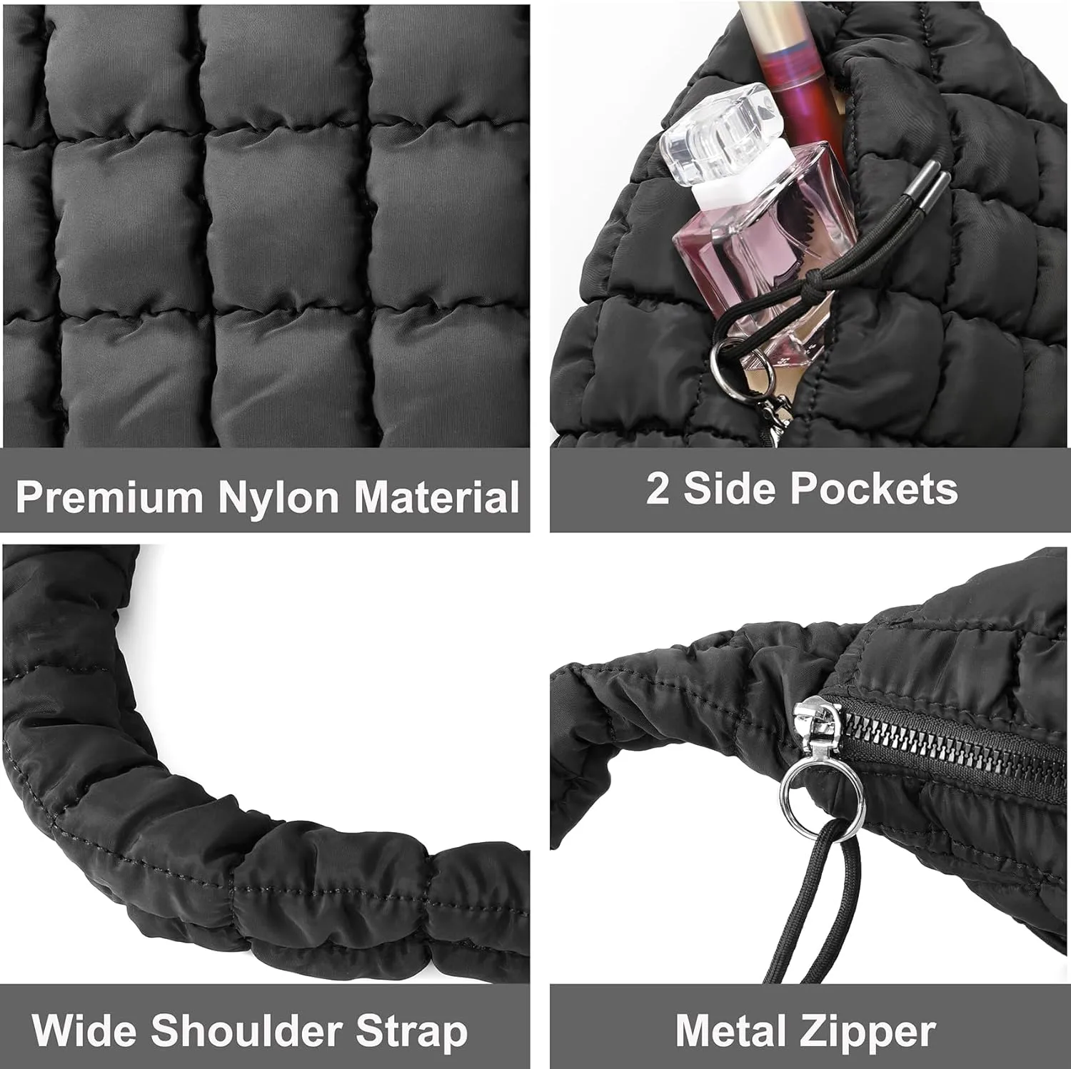 Puffer Tote Bag Quilted Tote Bag for Women Large Puffy Purse Lightweight Padding Cotton Crossbody Carryall Bag