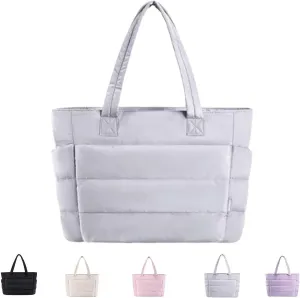 Puffer Travel Tote, Lightweight Puffy Tote Bag with Compartments, Large Capacity Quilted Shoulder Bags