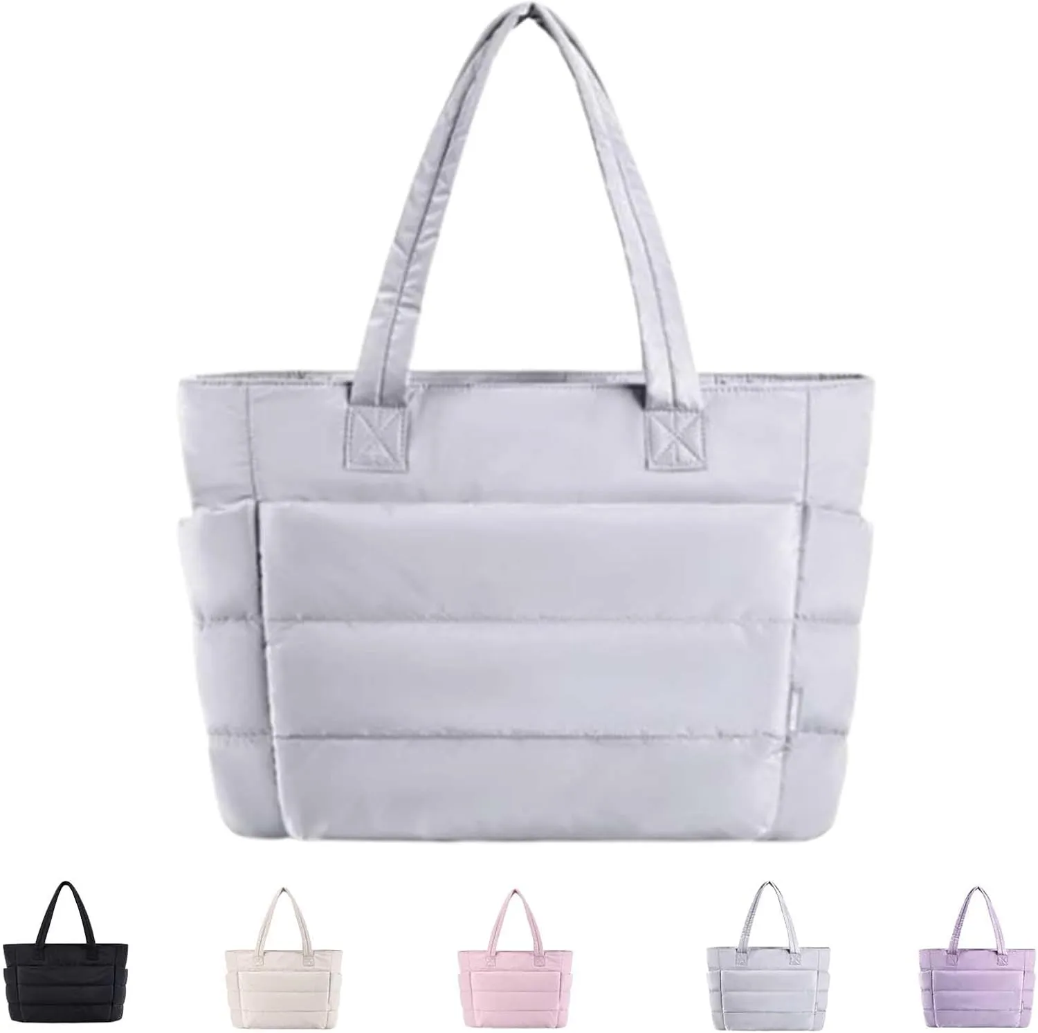 Puffer Travel Tote, Lightweight Puffy Tote Bag with Compartments, Large Capacity Quilted Shoulder Bags