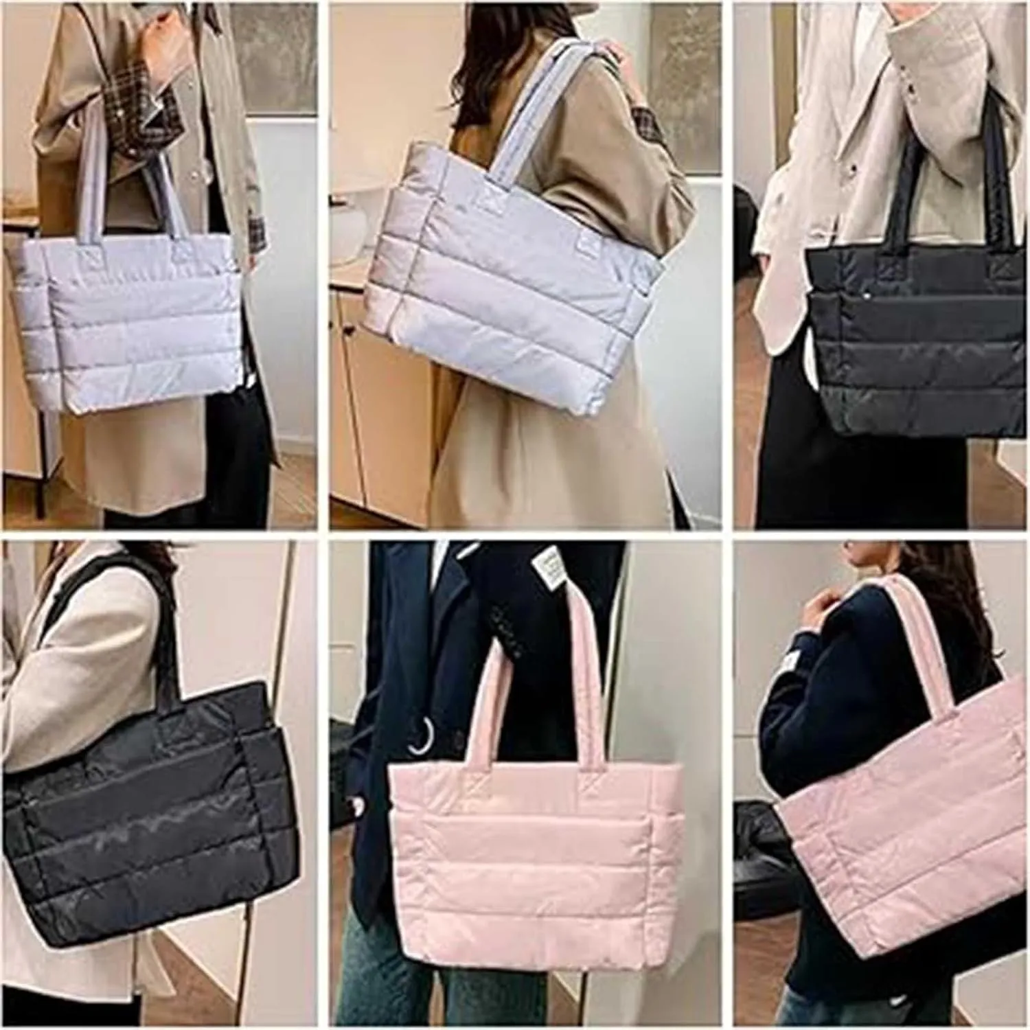 Puffer Travel Tote, Lightweight Puffy Tote Bag with Compartments, Large Capacity Quilted Shoulder Bags