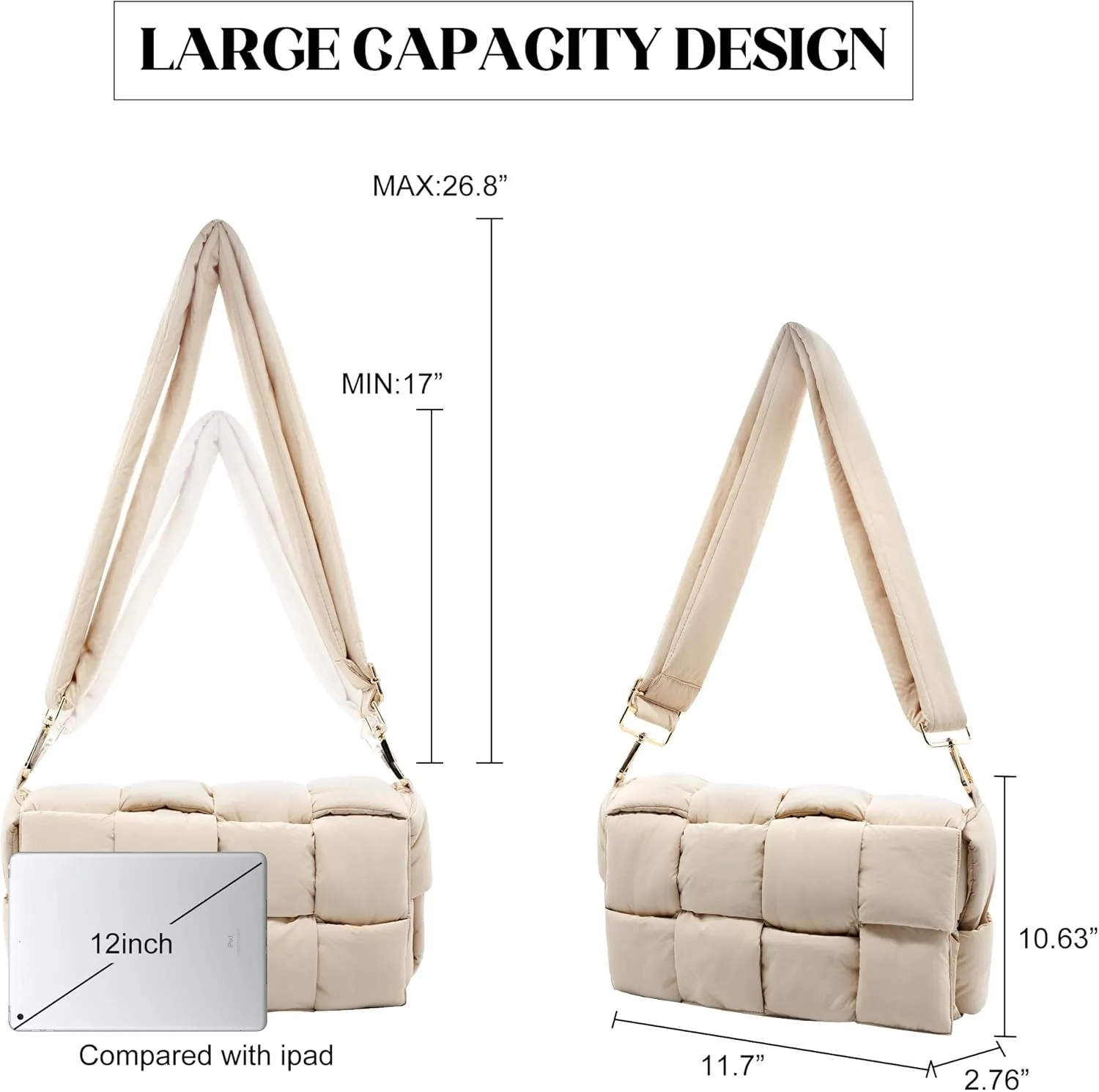 Puffer Woven Crossbody Bag Purse Handbags for Women, Quilted Hobo Carryall Bag Shoulder Bags with Adjustable Strap